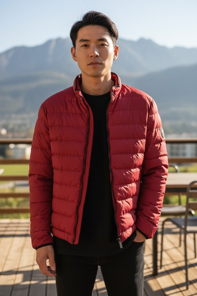 Bordo Erkek Yüksek Yakalı Mont - Görsel 2