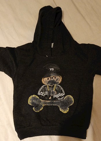 Kapüşonlu Erkek Çocuk Gri Baskılı Sweatshirt
