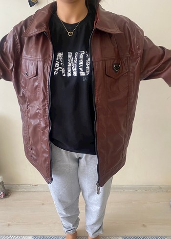 xxl Beden kahverengi Renk Kahverengi Deri Biker Ceket orjinal vintage