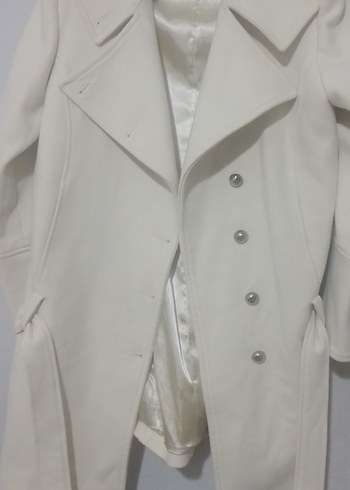 Düğmeli krem kaşe Kadın Kaban - Görsel 2