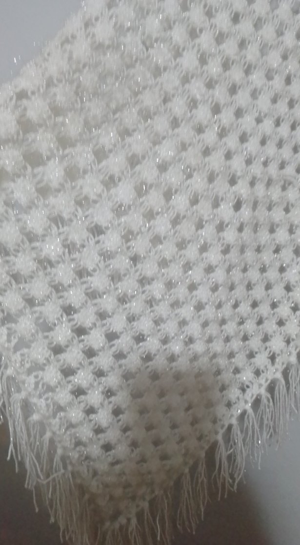 Beyaz Örgü Kadın Panço - Görsel 5