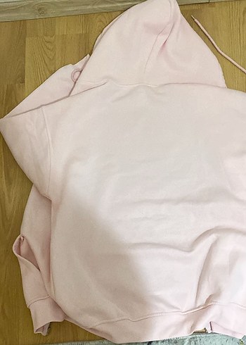 l Beden pembe Renk Pembe Kapüşonlu Fermuarlı Kadın Sweatshirt