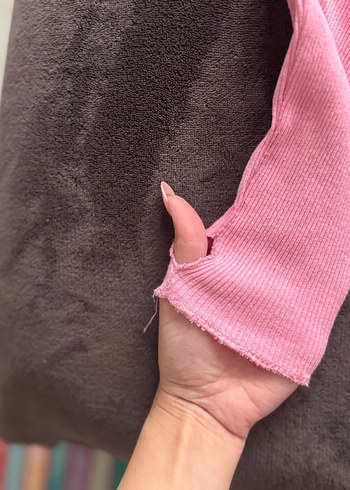Pembe Triko Parmak Arası Delikli fitilli kumaş basic üst