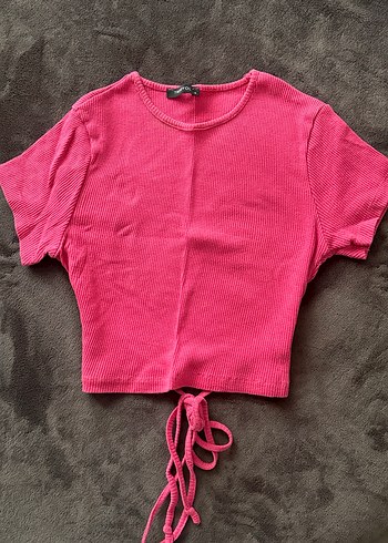 Kadın Kısa Kollu Pembe Örme Tişört