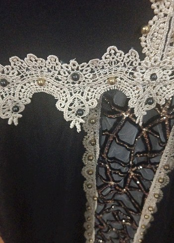 Dantel Detaylı Siyah Uzun abiye Kadın Elbise - Görsel 10