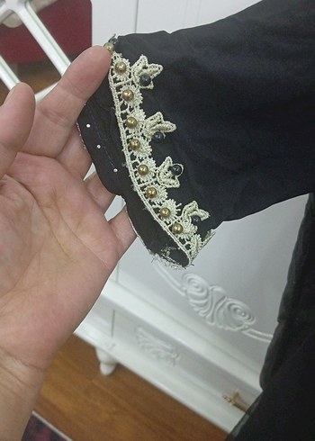 Dantel Detaylı Siyah Uzun abiye Kadın Elbise - Görsel 4