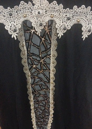 Dantel Detaylı Siyah Uzun abiye Kadın Elbise - Görsel 5