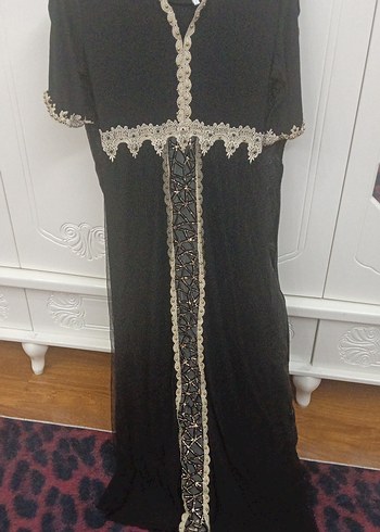 Dantel Detaylı Siyah Uzun abiye Kadın Elbise - Görsel 6