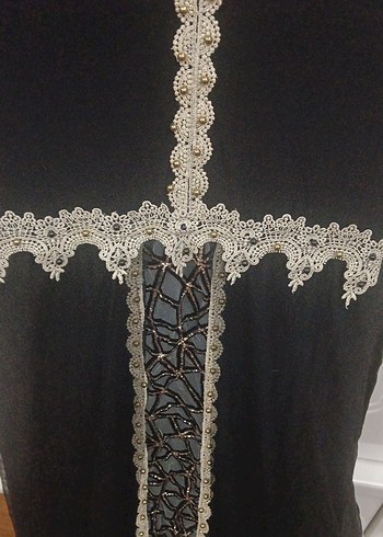 Dantel Detaylı Siyah Uzun abiye Kadın Elbise - Görsel 2