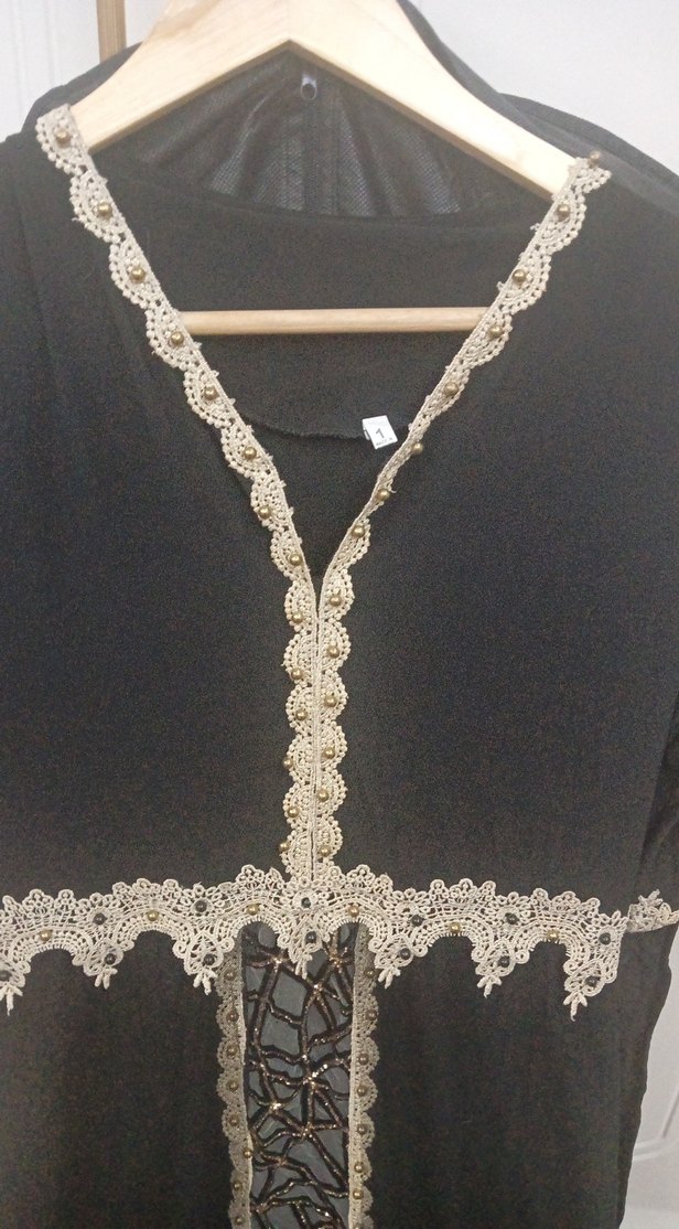 Dantel Detaylı Siyah Uzun abiye Kadın Elbise - Görsel 3