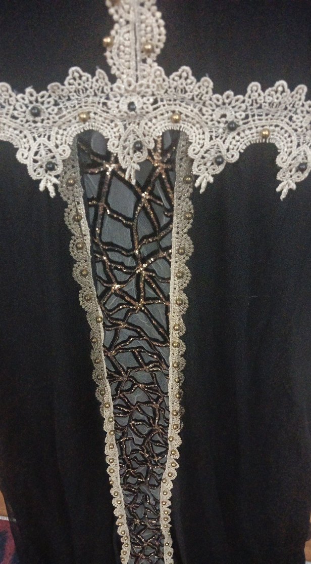 Dantel Detaylı Siyah Uzun abiye Kadın Elbise - Görsel 5