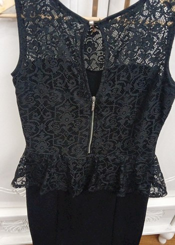 Dantel Detaylı Siyah Uzun Kadın Abiye Elbise - Görsel 2