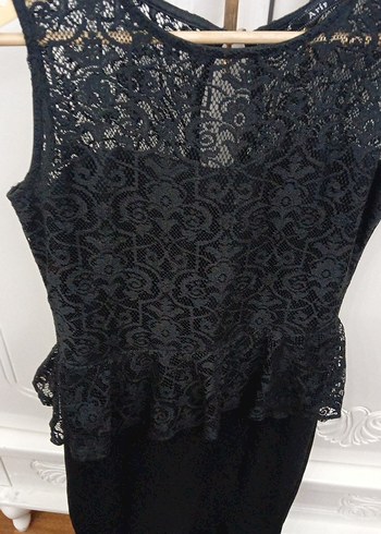 Dantel Detaylı Siyah Uzun Kadın Abiye Elbise - Görsel 3