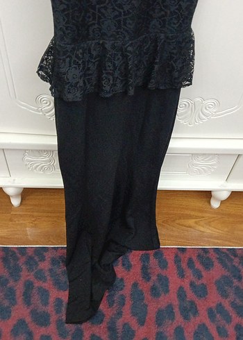 Dantel Detaylı Siyah Uzun Kadın Abiye Elbise - Görsel 5