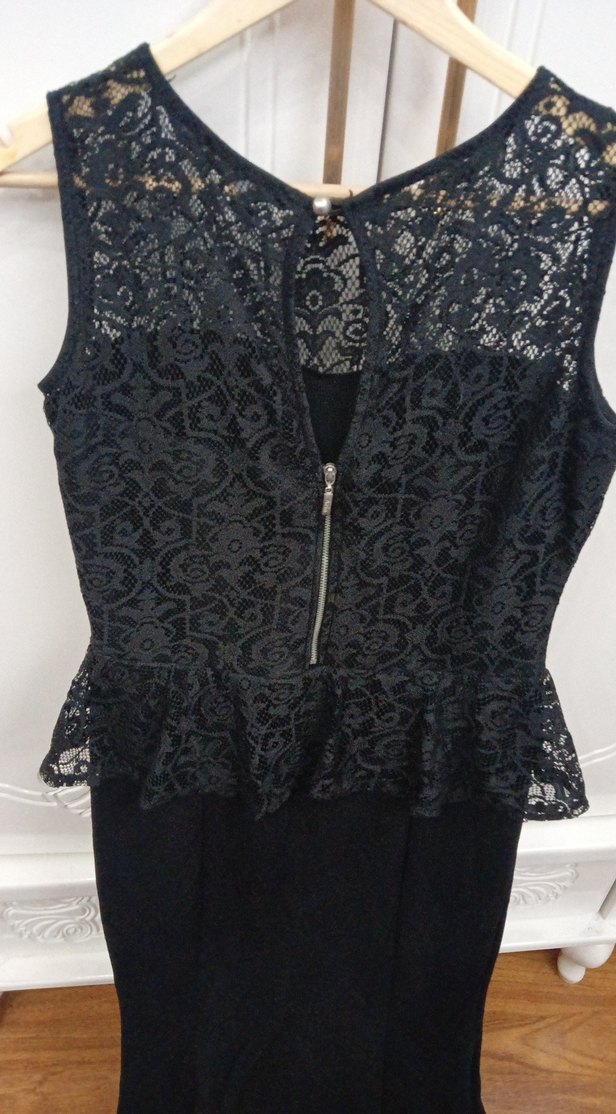 Dantel Detaylı Siyah Uzun Kadın Abiye Elbise - Görsel 2