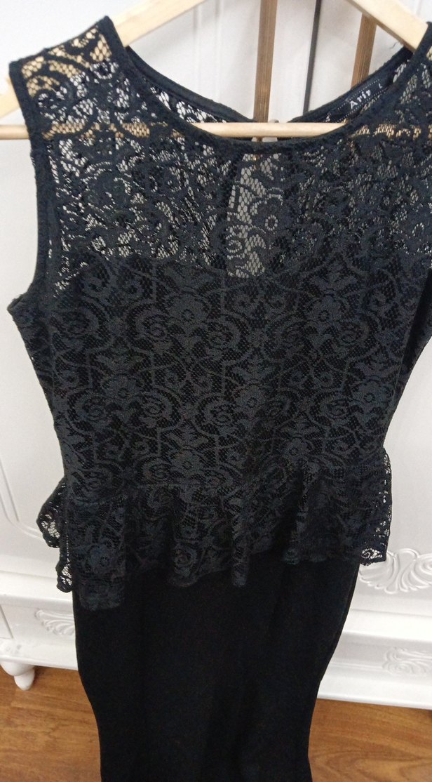 Dantel Detaylı Siyah Uzun Kadın Abiye Elbise - Görsel 3