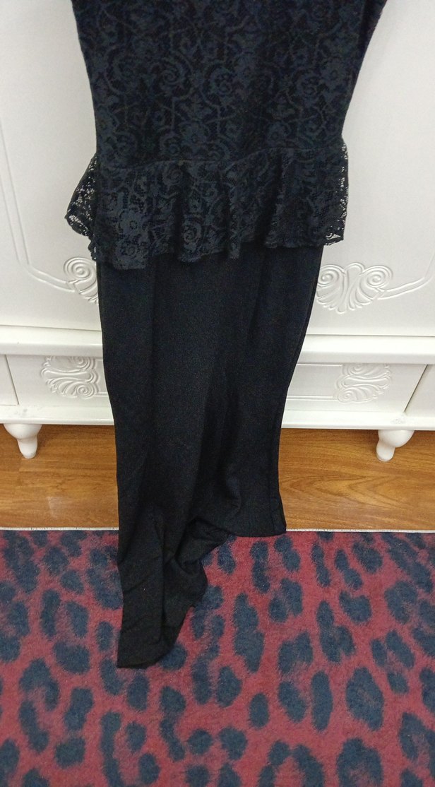 Dantel Detaylı Siyah Uzun Kadın Abiye Elbise - Görsel 5