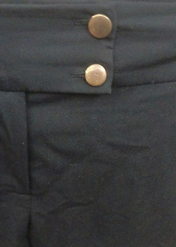 Düğmeli Siyah Keten Kadın Pantolon - Görsel 2