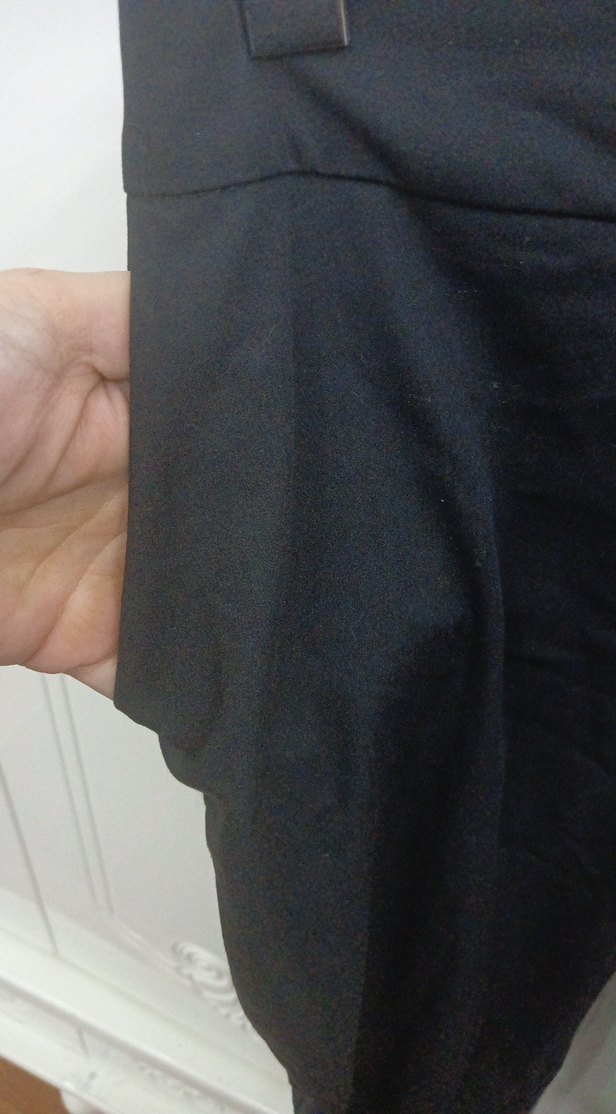 Düğmeli Siyah Keten Kadın Pantolon - Görsel 3