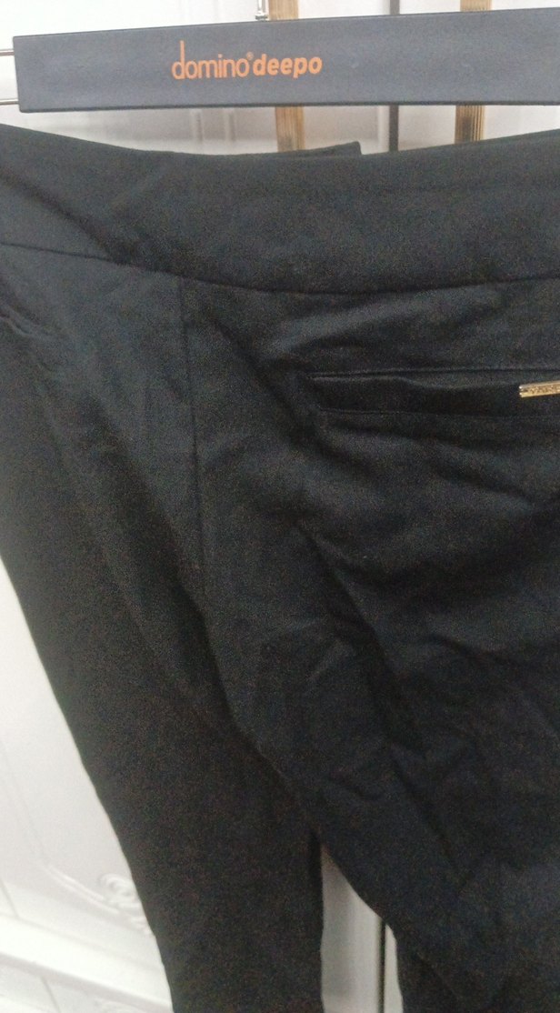 Düğmeli Siyah Keten Kadın Pantolon - Görsel 4