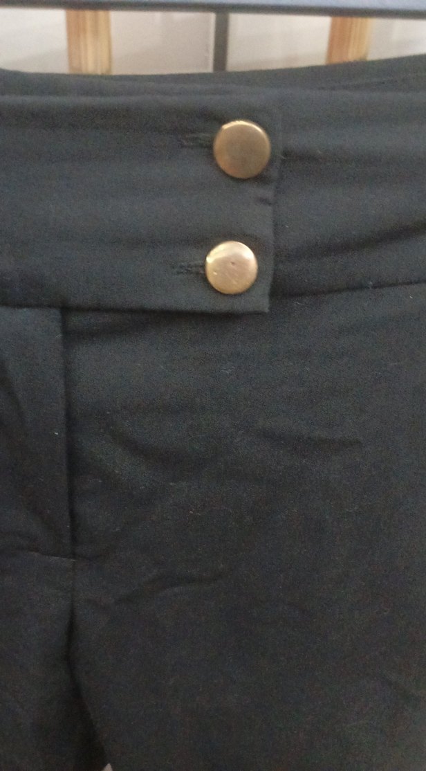 Düğmeli Siyah Keten Kadın Pantolon - Görsel 2