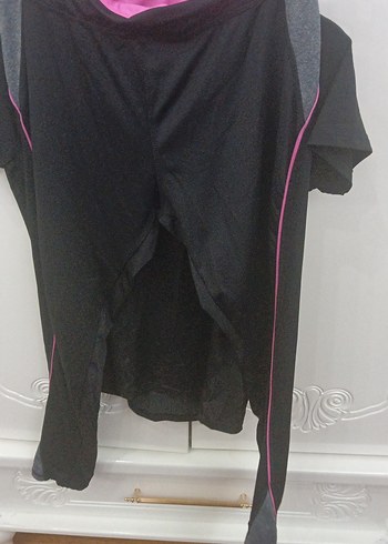 Siyah V Yaka Uzun Kollu Spor Tişört pembe takım - Görsel 8