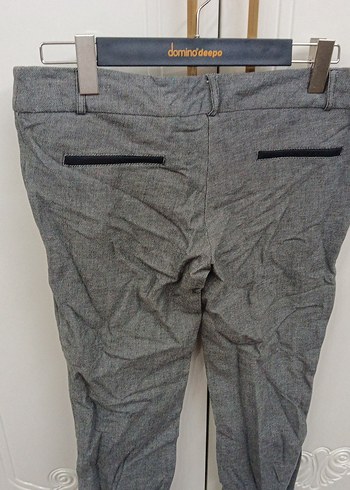 Gri Kadın Keten Düğmeli Kumaş Pantolon - Görsel 6