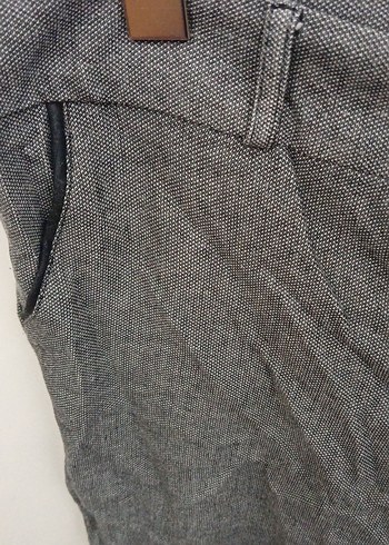 Gri Kadın Keten Düğmeli Kumaş Pantolon - Görsel 2