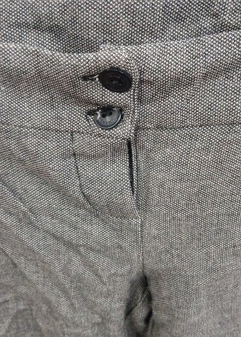 Gri Kadın Keten Düğmeli Kumaş Pantolon - Görsel 3