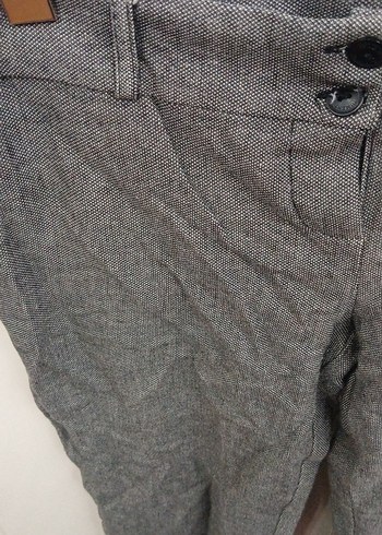 Gri Kadın Keten Düğmeli Kumaş Pantolon - Görsel 5