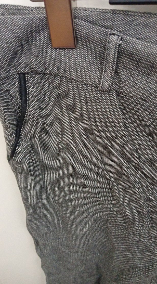 Gri Kadın Keten Düğmeli Kumaş Pantolon - Görsel 2