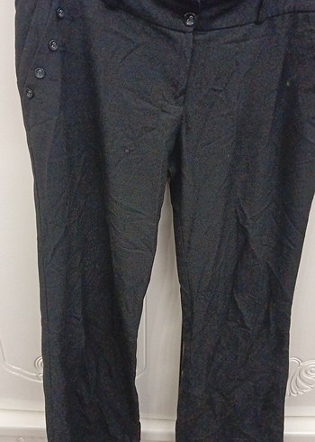 Düğmeli Siyahbol paça hafif düşük bel Kadın Pantolon - Görsel 3