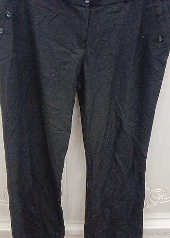 Düğmeli Siyahbol paça hafif düşük bel Kadın Pantolon - Görsel 4