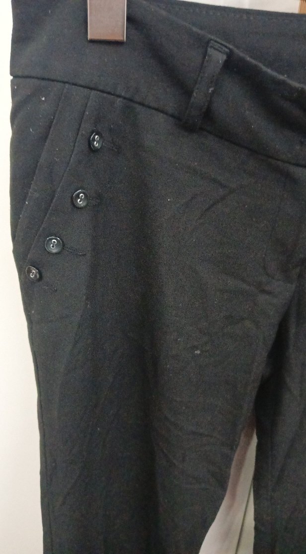 Düğmeli Siyahbol paça hafif düşük bel Kadın Pantolon - Görsel 2