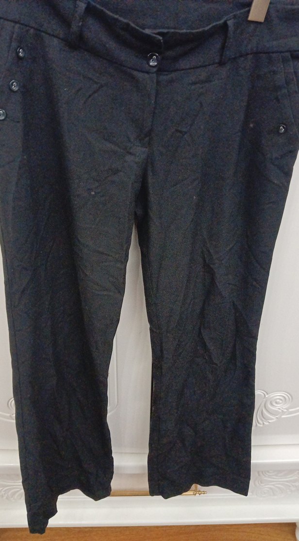 Düğmeli Siyahbol paça hafif düşük bel Kadın Pantolon - Görsel 4