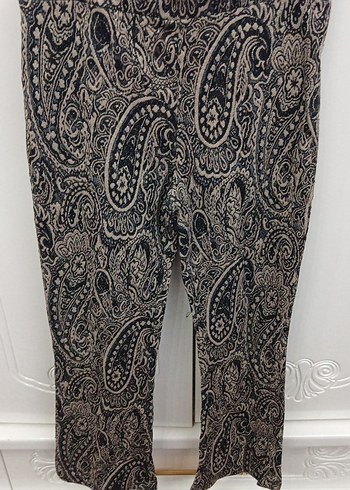 Detaylı Desenli Gri Kadın ispanyol paça Pantolon otantik - Görsel 2