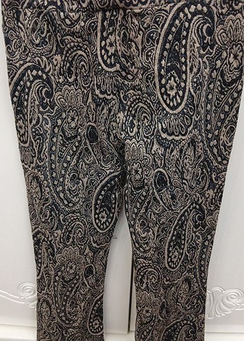 Detaylı Desenli Gri Kadın ispanyol paça Pantolon otantik - Görsel 6