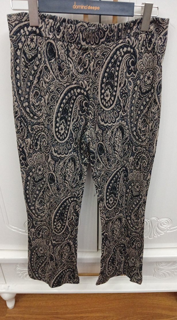 Detaylı Desenli Gri Kadın ispanyol paça Pantolon otantik - Görsel 2