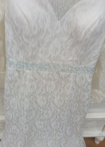 Vintage Dantel Uzun Kollu A Kesim abiye Gelinlik - Görsel 4