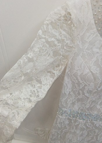 Vintage Dantel Uzun Kollu A Kesim abiye Gelinlik - Görsel 8