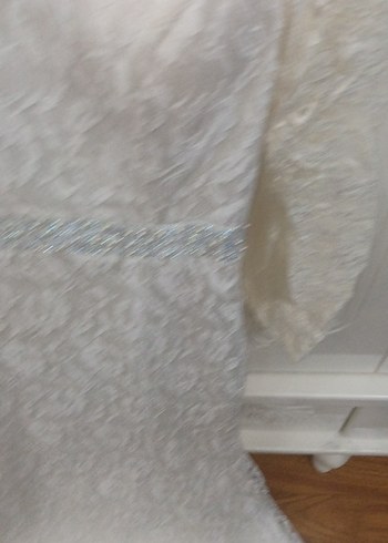 Vintage Dantel Uzun Kollu A Kesim abiye Gelinlik - Görsel 11