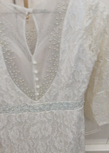 Vintage Dantel Uzun Kollu A Kesim abiye Gelinlik - Görsel 16