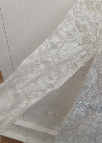 Vintage Dantel Uzun Kollu A Kesim abiye Gelinlik - Görsel 9