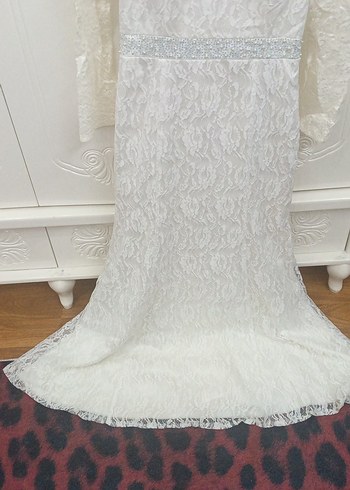 Vintage Dantel Uzun Kollu A Kesim abiye Gelinlik - Görsel 2