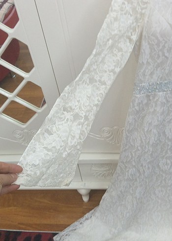 Vintage Dantel Uzun Kollu A Kesim abiye Gelinlik - Görsel 10