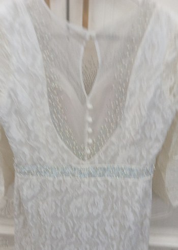 Vintage Dantel Uzun Kollu A Kesim abiye Gelinlik - Görsel 14