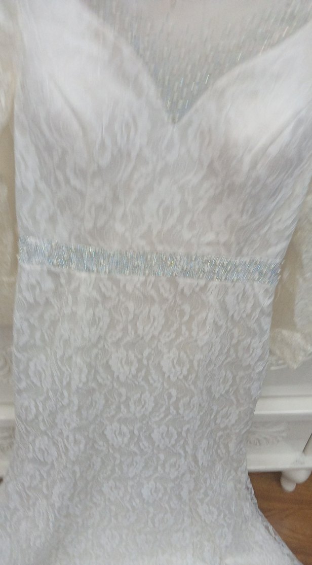 Vintage Dantel Uzun Kollu A Kesim abiye Gelinlik - Görsel 4