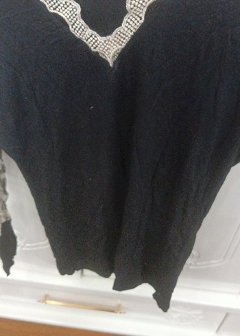 Siyah V Yaka Triko Bluz - Görsel 4