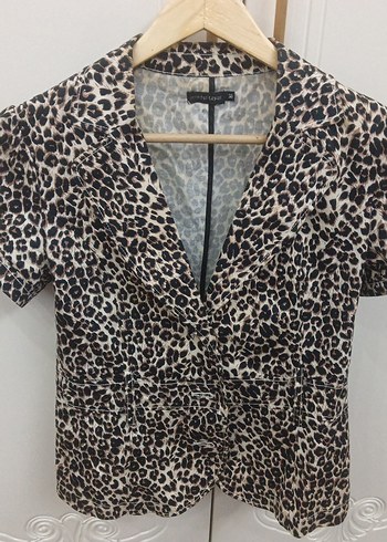 Leopar Desenli Kısa Kollu Kadın Blazer - Görsel 4