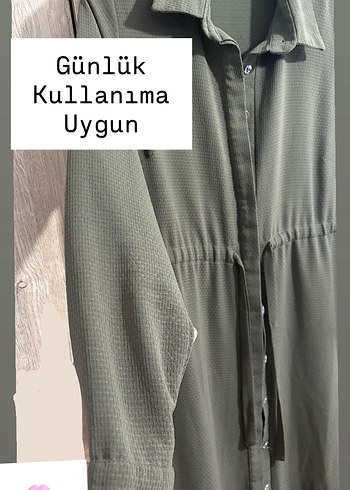 Diğer Düğmeli Haki Uzun Kadın Elbise